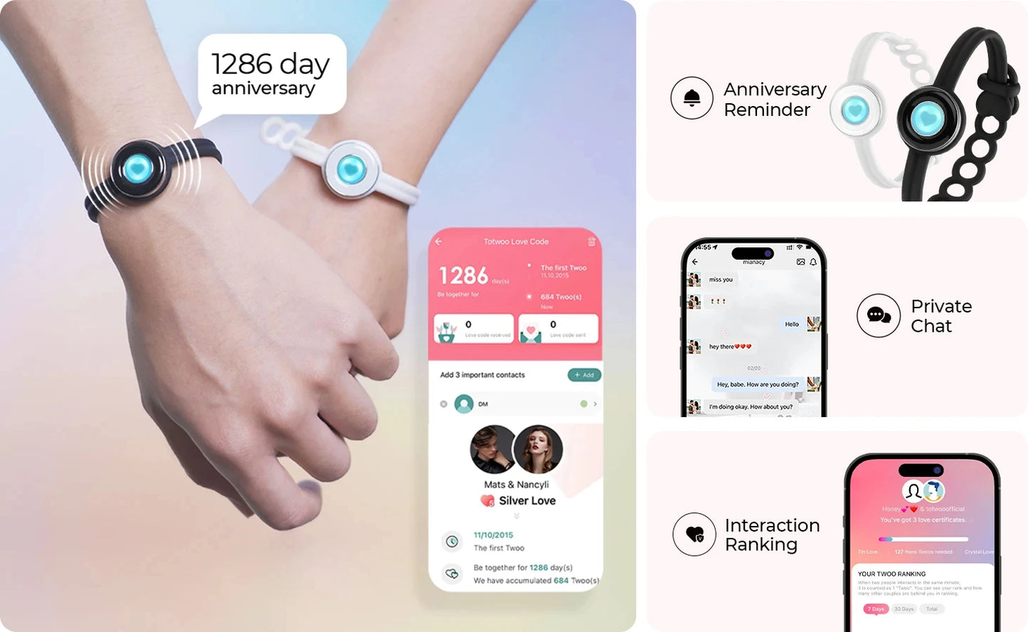 Luv™ Candy Smart Touch Bracelets – Connected Hearts for Couples